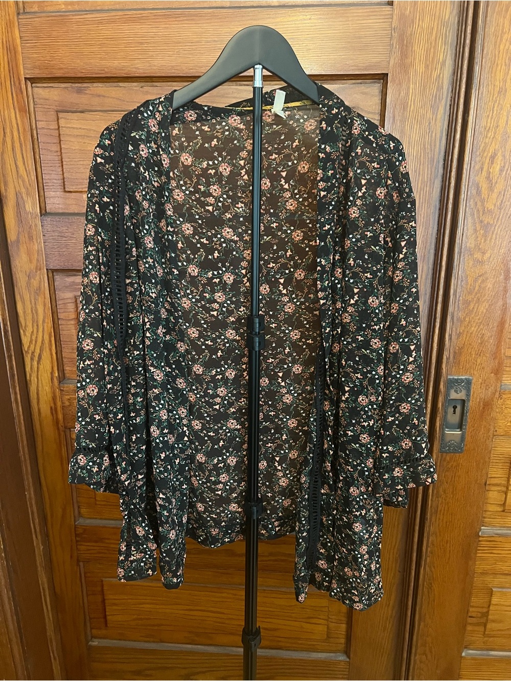 Xhilaration Black Open-Front Tunic with Pink Floral Print